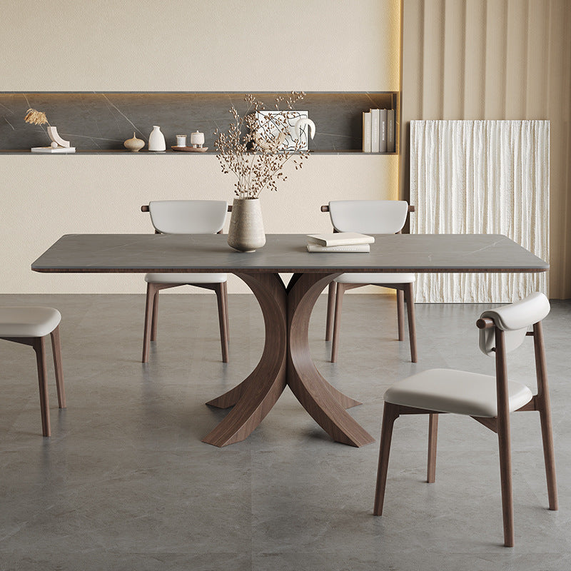 Rock slab solid wood dining table rectangular household modern simple light luxury matte dining table custom