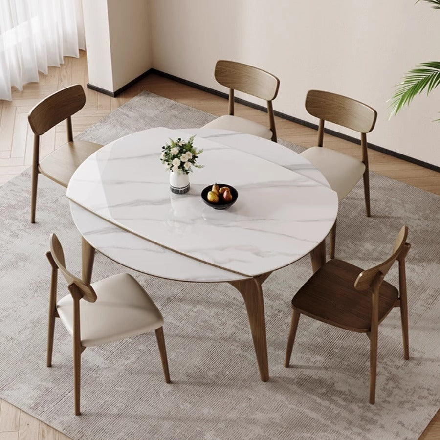 Simple solid wood retractable rock slab dining table Small apartment folding light luxury round dining table custom