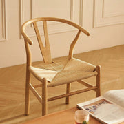Original solid wood style simple dining chair modern balcony armrest backrest household Chinese rope rattan study tea table chair