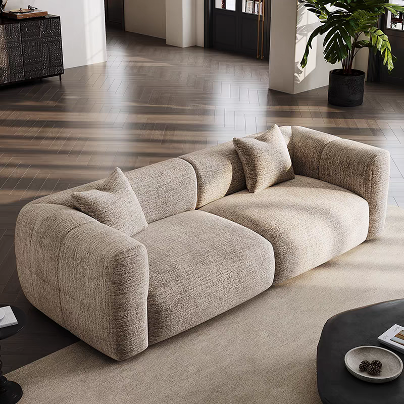 Retro cream wind big white sofa living room simple small apartment chenille fabric straight row designer sofa