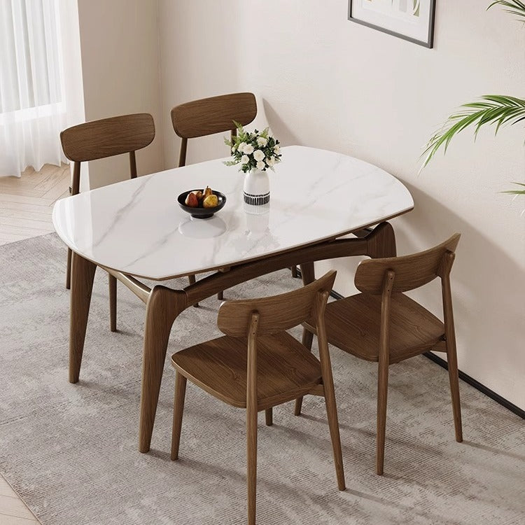 Simple solid wood retractable rock slab dining table Small apartment folding light luxury round dining table custom