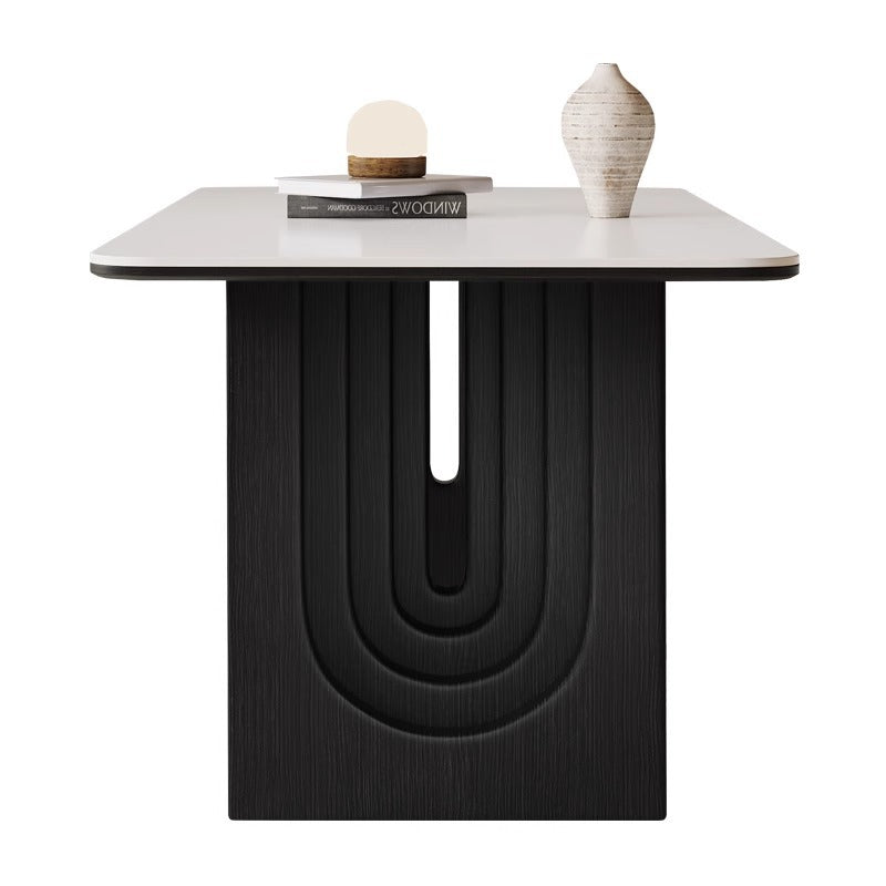 Slate solid wood dining table and chairs living room new black retro small apartment home custom