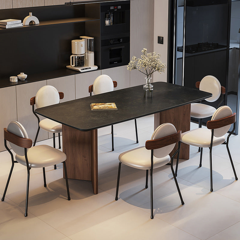 Retro solid wood dining table and chair combination modern simple rectangular apartment rock slab dining table custom