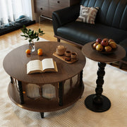 Medieval solid wood coffee table round small table retro living room storage side table small tea table