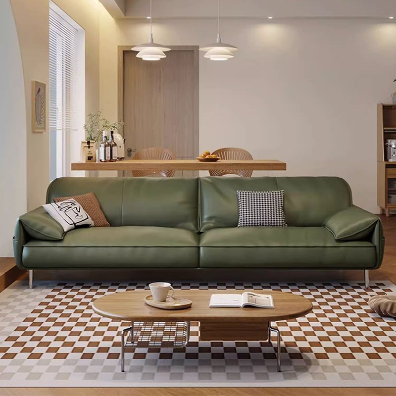 Minimalist leather sofa modern simple living room small apartment sofa dark green retro straight row combination