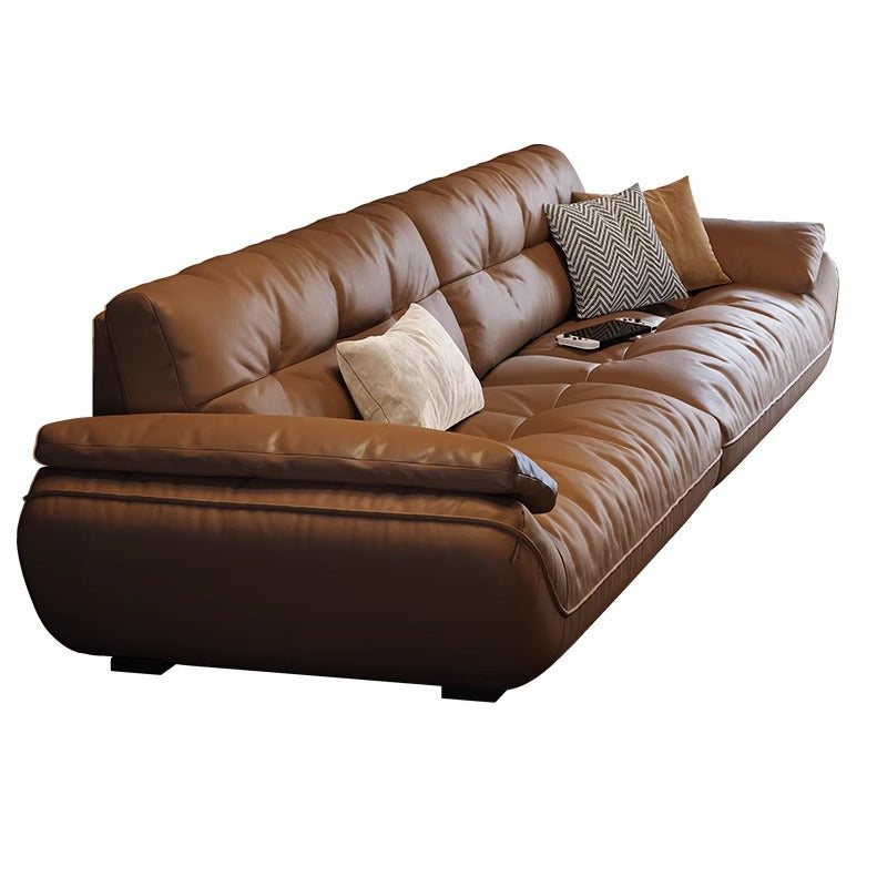 Light luxury leather sofa first layer cowhide living room sofa simple straight row cloud sofa furniture