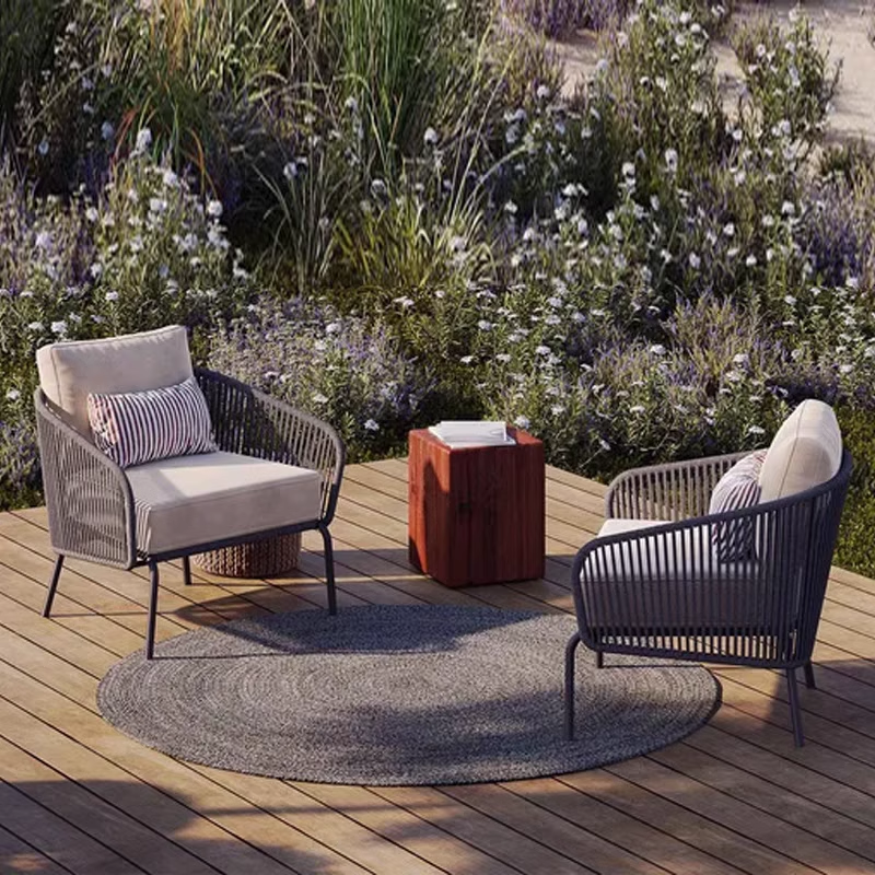 Outdoor rattan sofa courtyard rope sofa coffee table combination