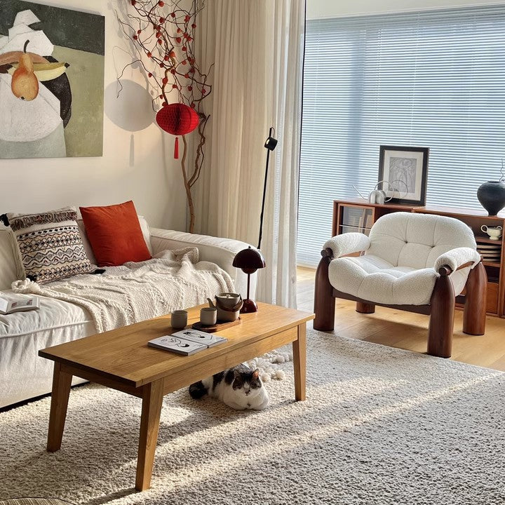 Solid wood single chair retro designer living room sofa chair fabric single sofa