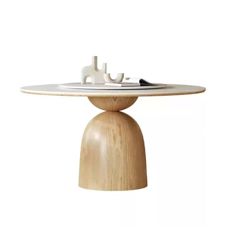 Log rock slab round dining table Household white dining table with turntable Solid wood dining table Round table Customized