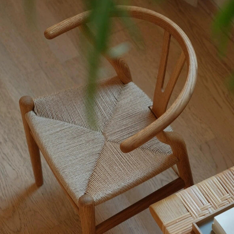 Original solid wood style simple dining chair modern balcony armrest backrest household Chinese rope rattan study tea table chair