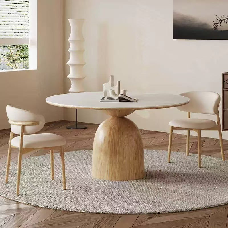 Log rock slab round dining table Household white dining table with turntable Solid wood dining table Round table Customized