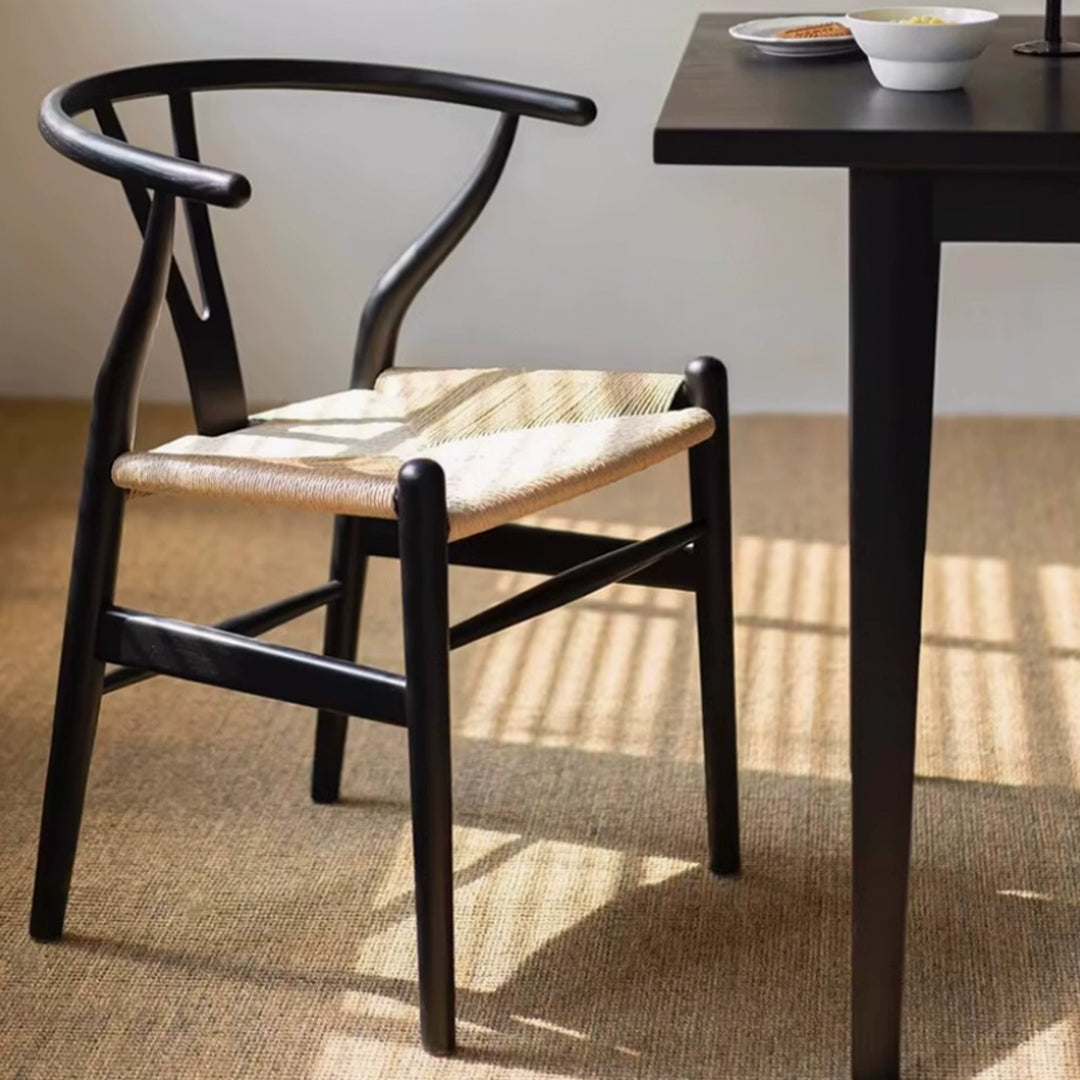 Original solid wood style simple dining chair modern balcony armrest backrest household Chinese rope rattan study tea table chair