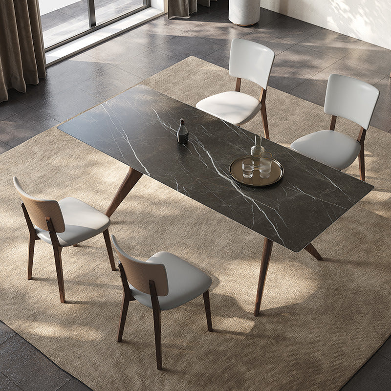 Rock slab dining table Solid wood modern simple household small apartment rectangular table and chair combination custom