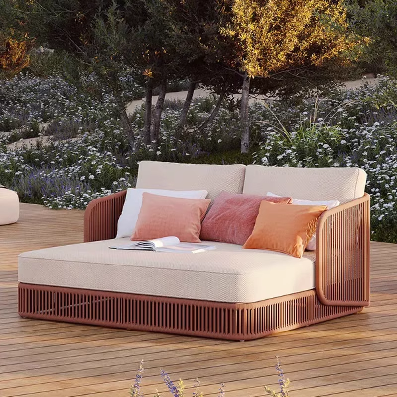 Outdoor rattan sofa courtyard rope sofa coffee table combination