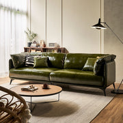 Leather sofa first layer cowhide living room small apartment retro oil wax cowhide dark green arms sofa