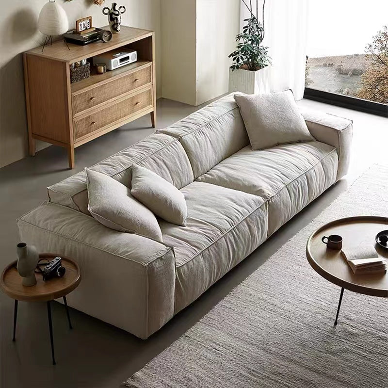 Linen three-person fabric sofa small apartment living room cotton and linen removable down sofa