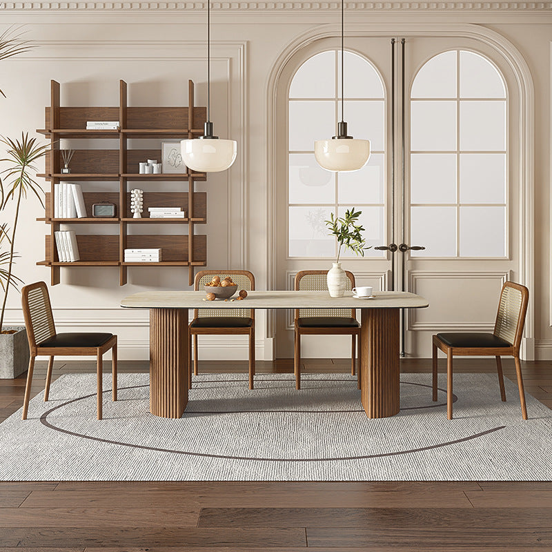 Minimalist solid wood rock slab dining table and chairs home restaurant retro dining table custom