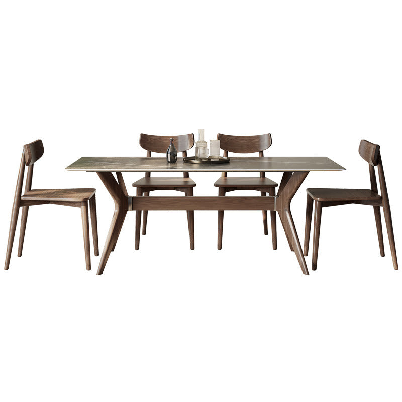 Rock slab dining table Solid wood modern simple household small apartment rectangular table and chair combination custom