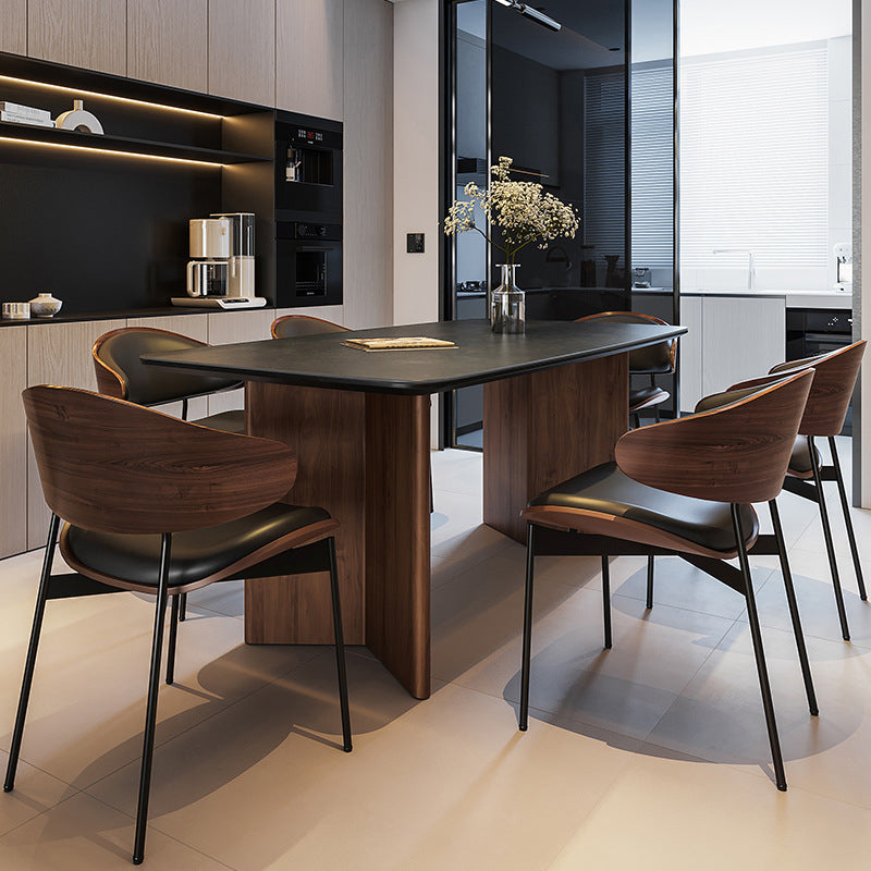 Retro solid wood dining table and chair combination modern simple rectangular apartment rock slab dining table custom