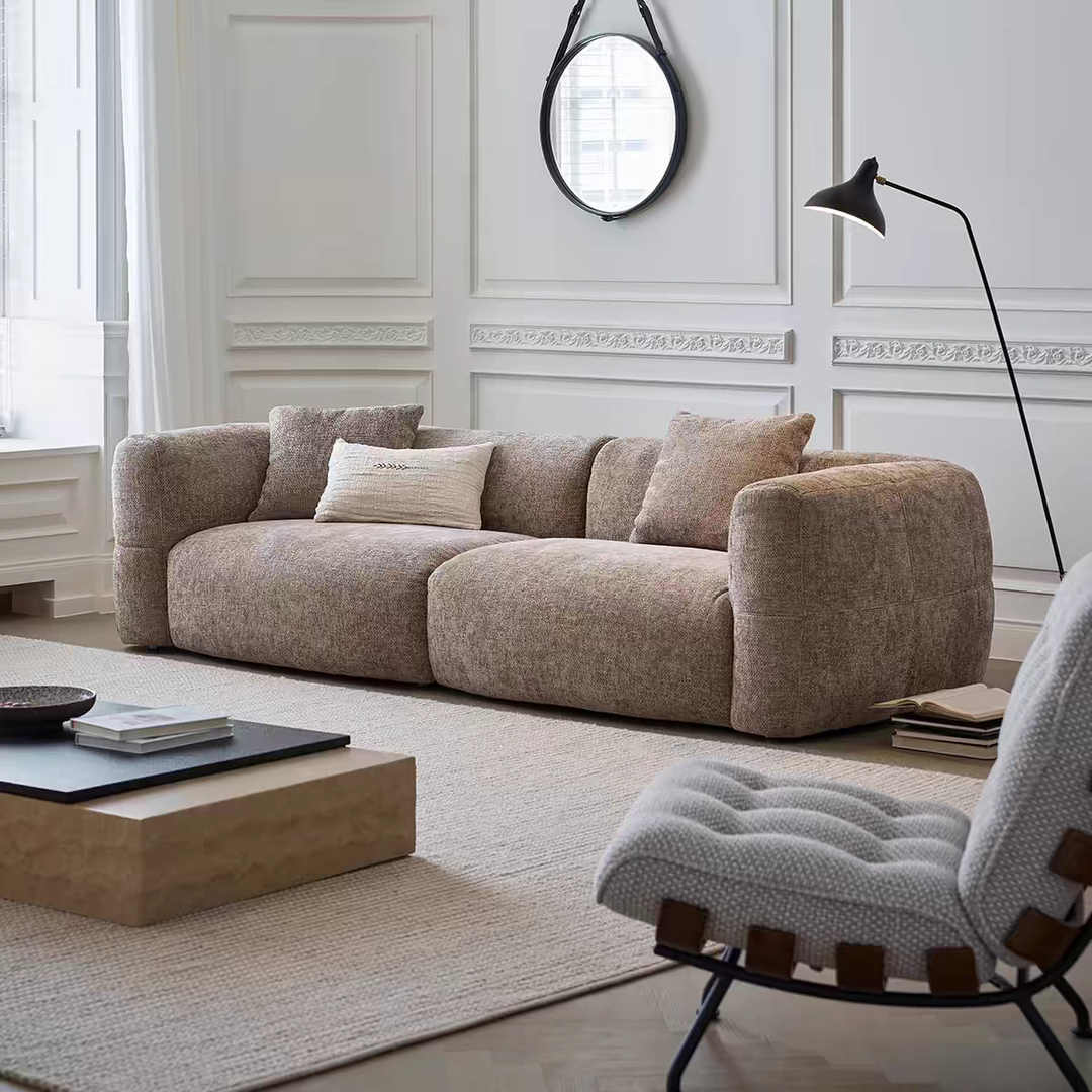 Retro cream wind big white sofa living room simple small apartment chenille fabric straight row designer sofa