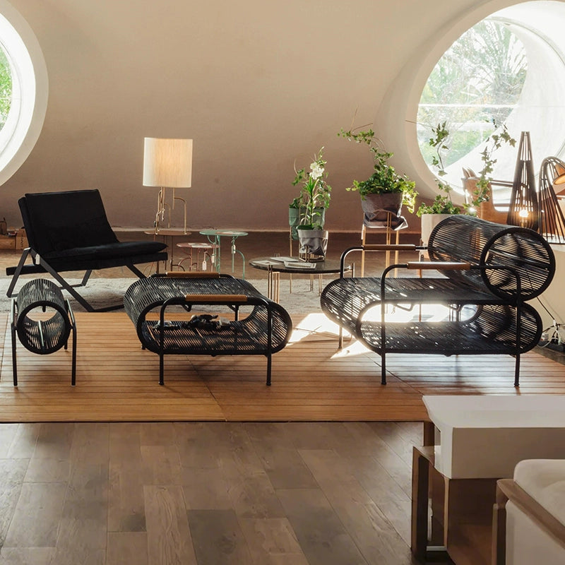 Outdoor rattan sofa backrest table and chair combination outdoor courtyard cafe balcony single rattan chair