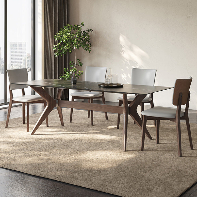 Rock slab dining table Solid wood modern simple household small apartment rectangular table and chair combination custom