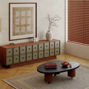 Medieval solid wood design TV cabinet retro wood color modern simple living room high floor cabinet