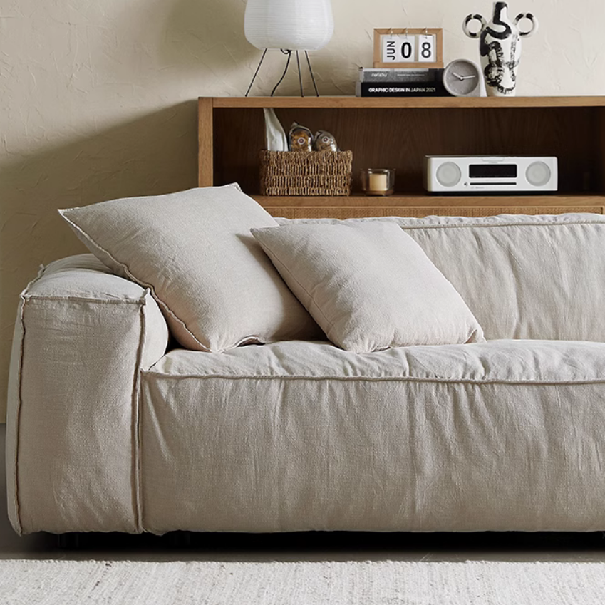 Linen three-person fabric sofa small apartment living room cotton and linen removable down sofa