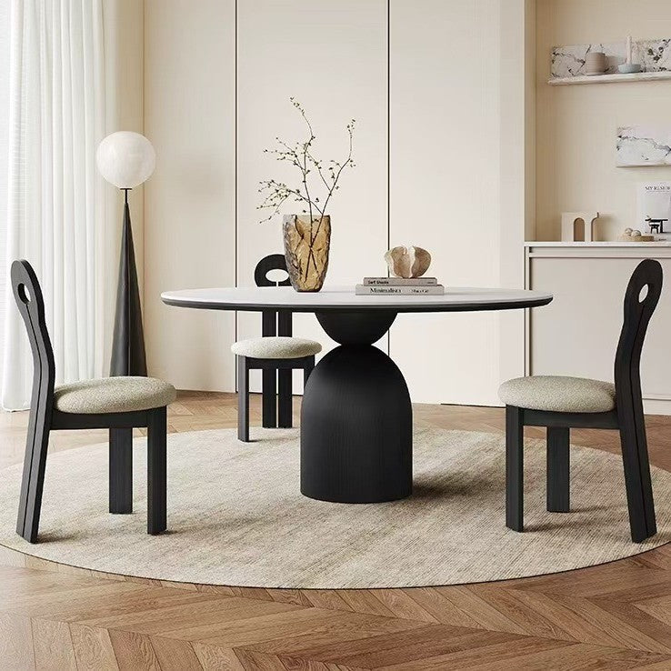 Log rock slab round dining table Household white dining table with turntable Solid wood dining table Round table Customized