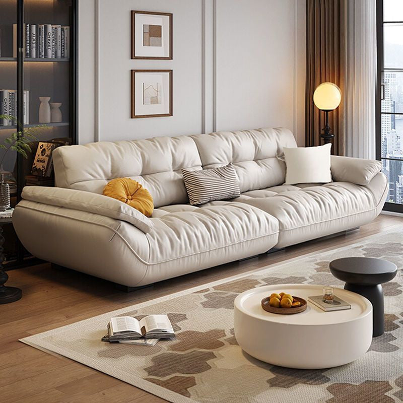 Cloud leather sofa retro designer three-person sofa living room small apartment minimalist straight row sailboat wood