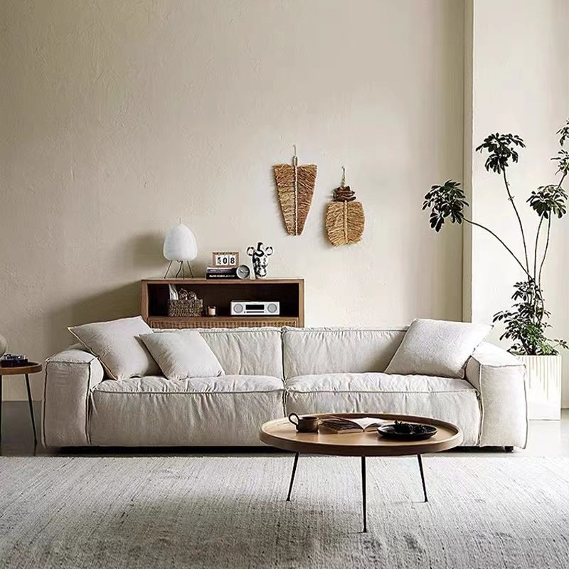 Linen three-person fabric sofa small apartment living room cotton and linen removable down sofa