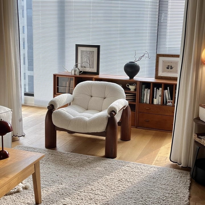 Solid wood single chair retro designer living room sofa chair fabric single sofa