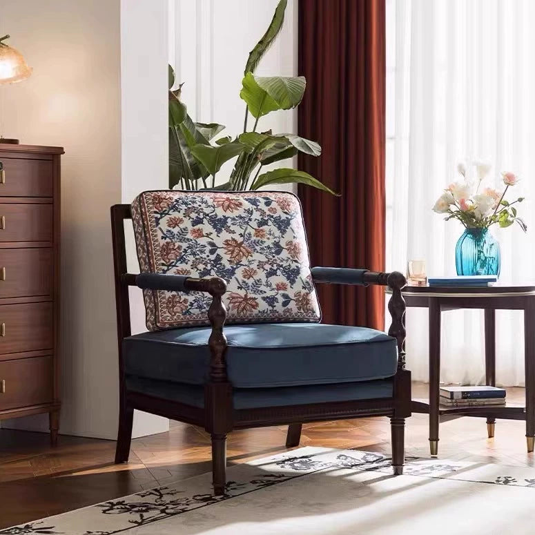 Medieval Chair Back Chair Sofa Chair Living Room Leisure Chair Fabric Solid Wood Bedroom Balcony Retro