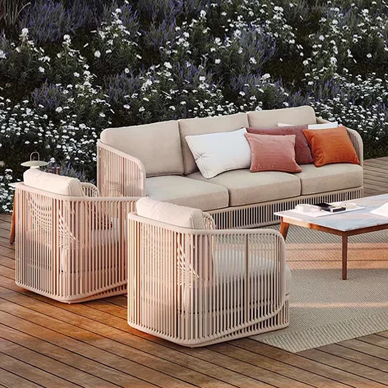 Outdoor rattan sofa courtyard rope sofa coffee table combination