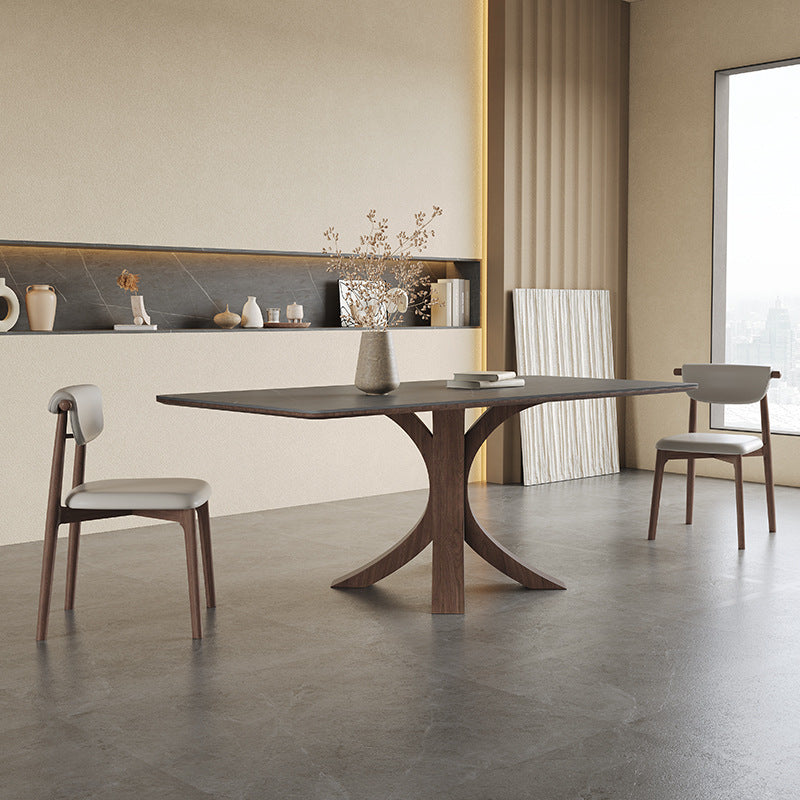 Rock slab solid wood dining table rectangular household modern simple light luxury matte dining table custom
