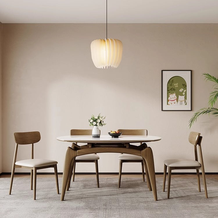 Simple solid wood retractable rock slab dining table Small apartment folding light luxury round dining table custom