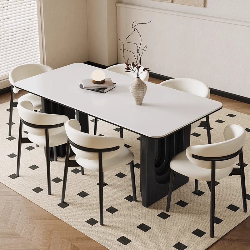 Slate solid wood dining table and chairs living room new black retro small apartment home custom