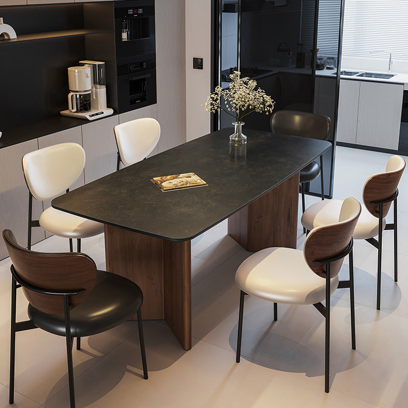 Retro solid wood dining table and chair combination modern simple rectangular apartment rock slab dining table custom