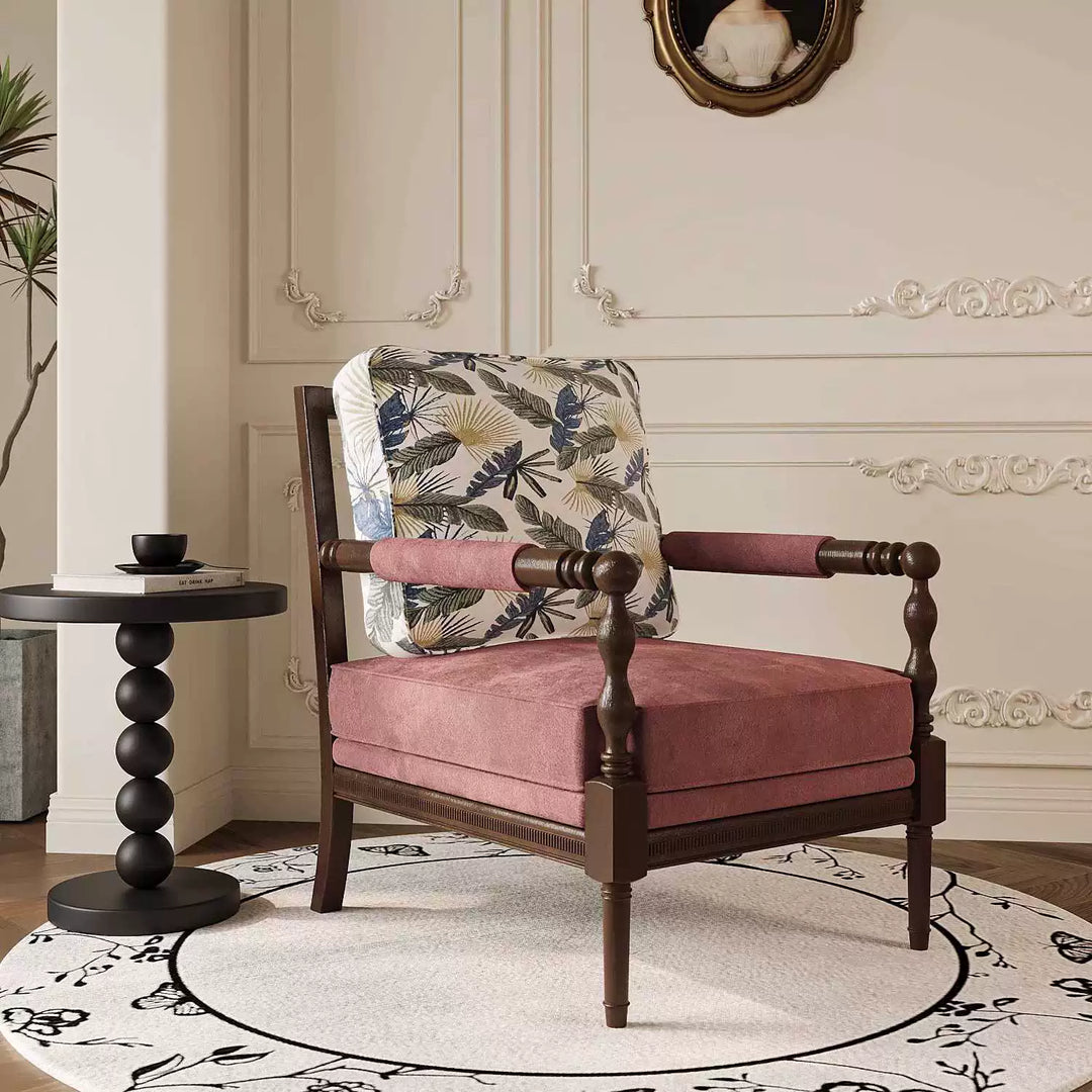 Medieval Chair Back Chair Sofa Chair Living Room Leisure Chair Fabric Solid Wood Bedroom Balcony Retro