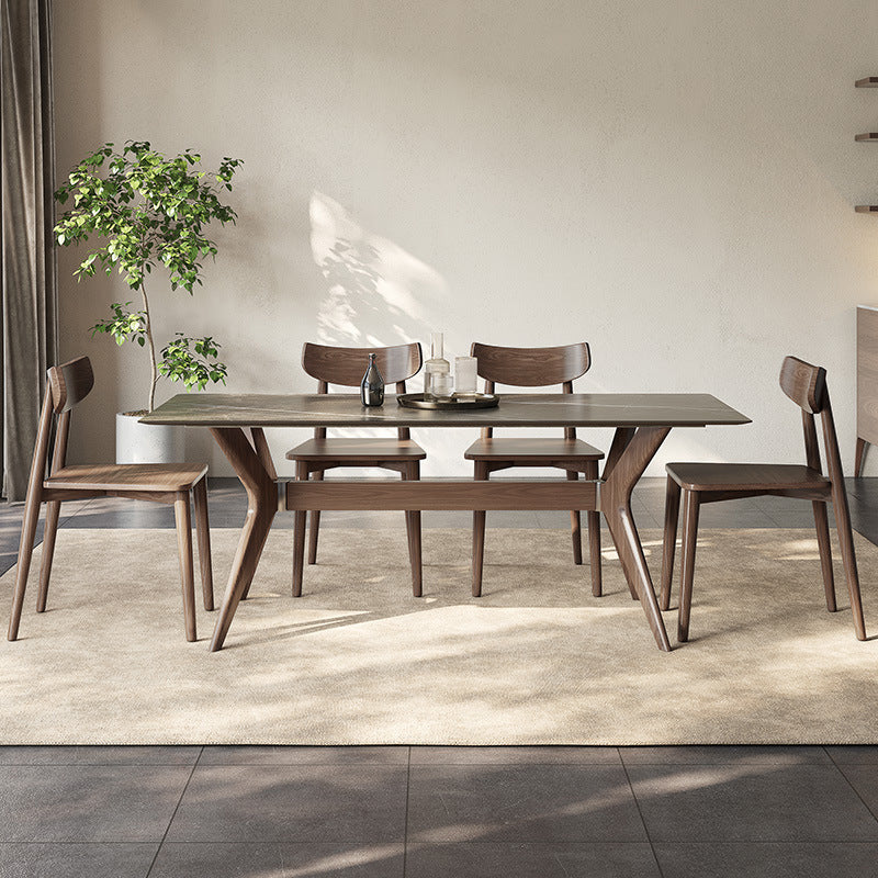 Rock slab dining table Solid wood modern simple household small apartment rectangular table and chair combination custom