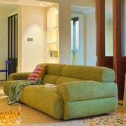 Retro lamb wool cream style small apartment living room three-person straight row green fabric sofa
