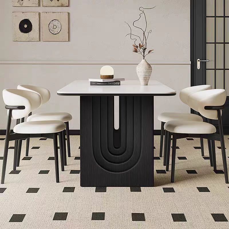 Slate solid wood dining table and chairs living room new black retro small apartment home custom