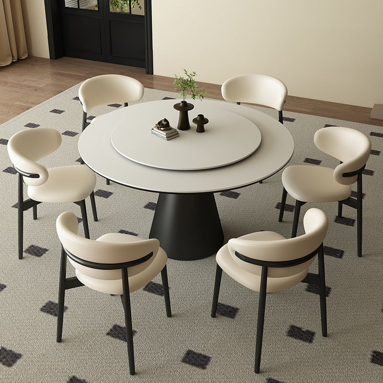 Minimalist light luxury round rock slab dining table modern simple small apartment round rice table and chair turntable household custom
