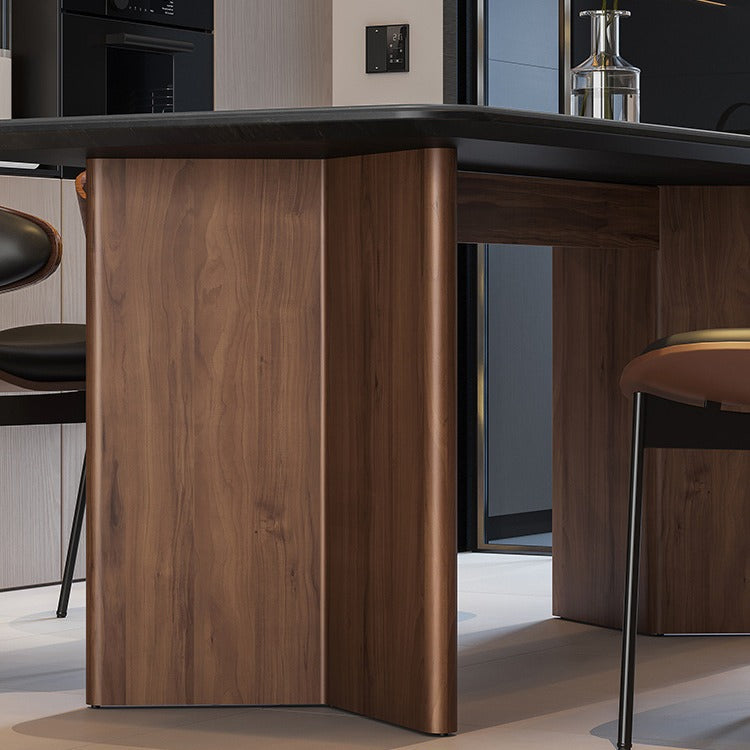 Retro solid wood rock slab dining table living room home light luxury modern simple black dining table custom