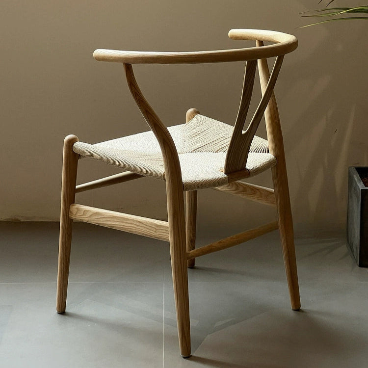 Original solid wood style simple dining chair modern balcony armrest backrest household Chinese rope rattan study tea table chair