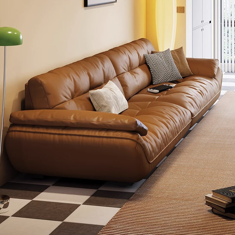 Cloud leather sofa retro designer three-person sofa living room small apartment minimalist straight row sailboat wood