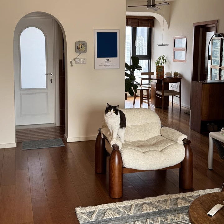 Solid wood single chair retro designer living room sofa chair fabric single sofa