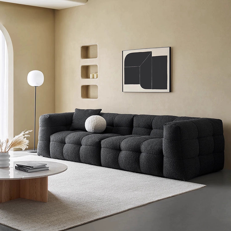 Retro green living room three-person marshmallow fabric sofa straight row modern simple new designer