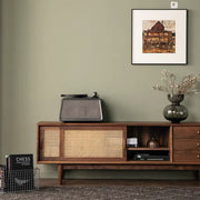 Solid wood TV cabinet wind rattan door living room simple modern log cabinet