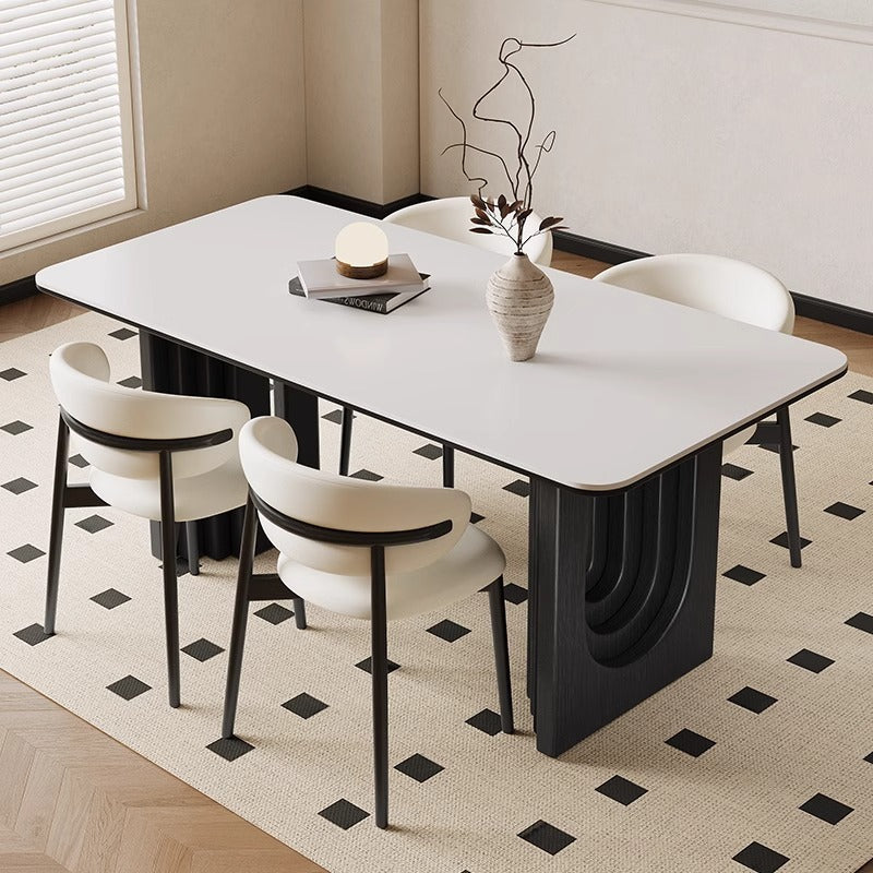 Slate solid wood dining table and chairs living room new black retro small apartment home custom